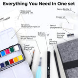 Funto watercolor travel kit 12 vibrant colors with 10 premium watercolor postcards 