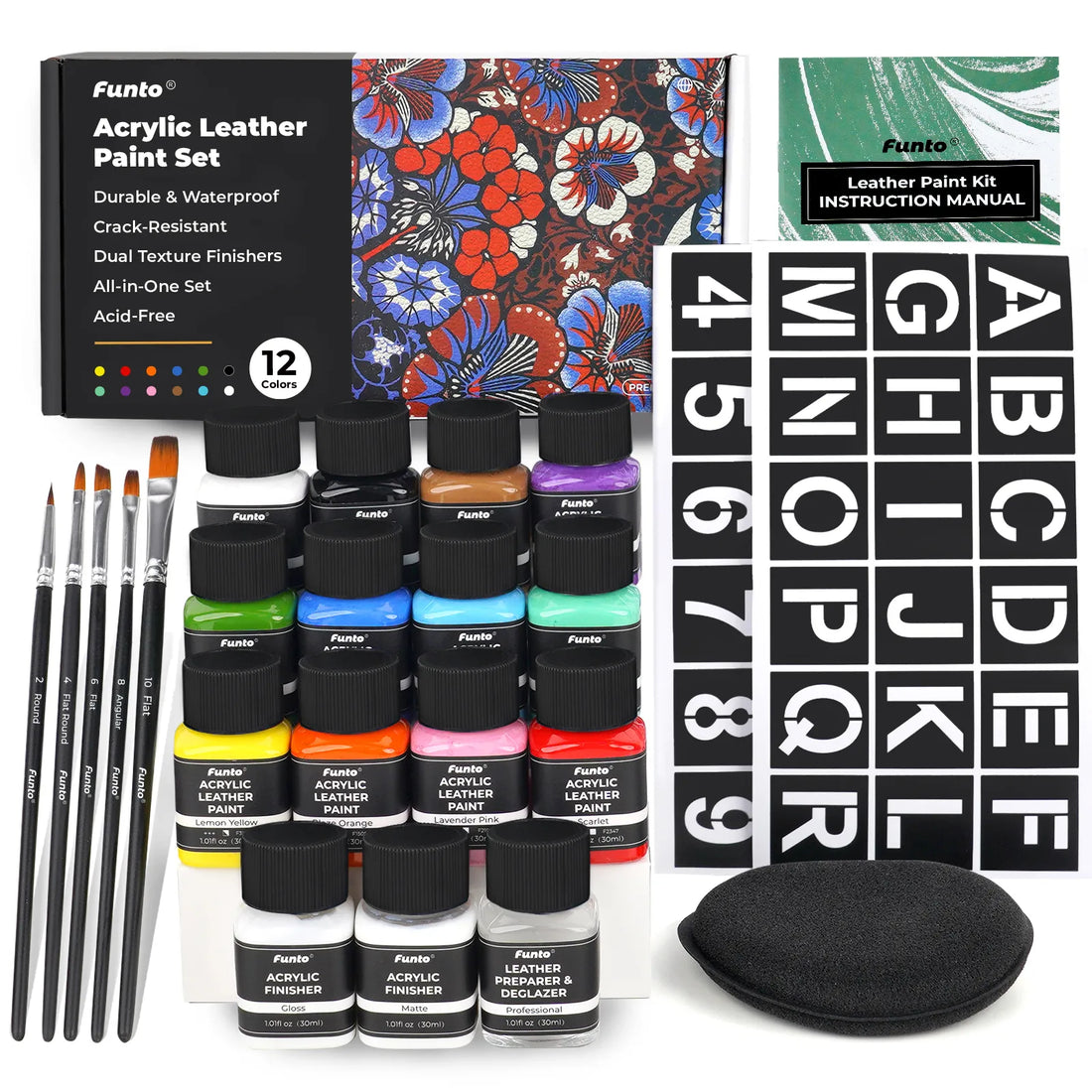 Leather Paint Kit - 12 Colors - Funto