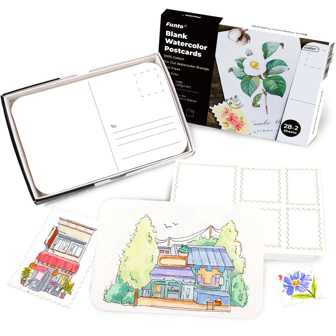 Funto 100% cotton watercolor paper postcards 140lb 300gsm with envelopes 