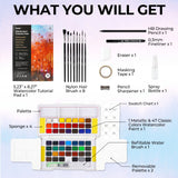 Funto 48 colors watercolor set professional-quality pigments with brushes 