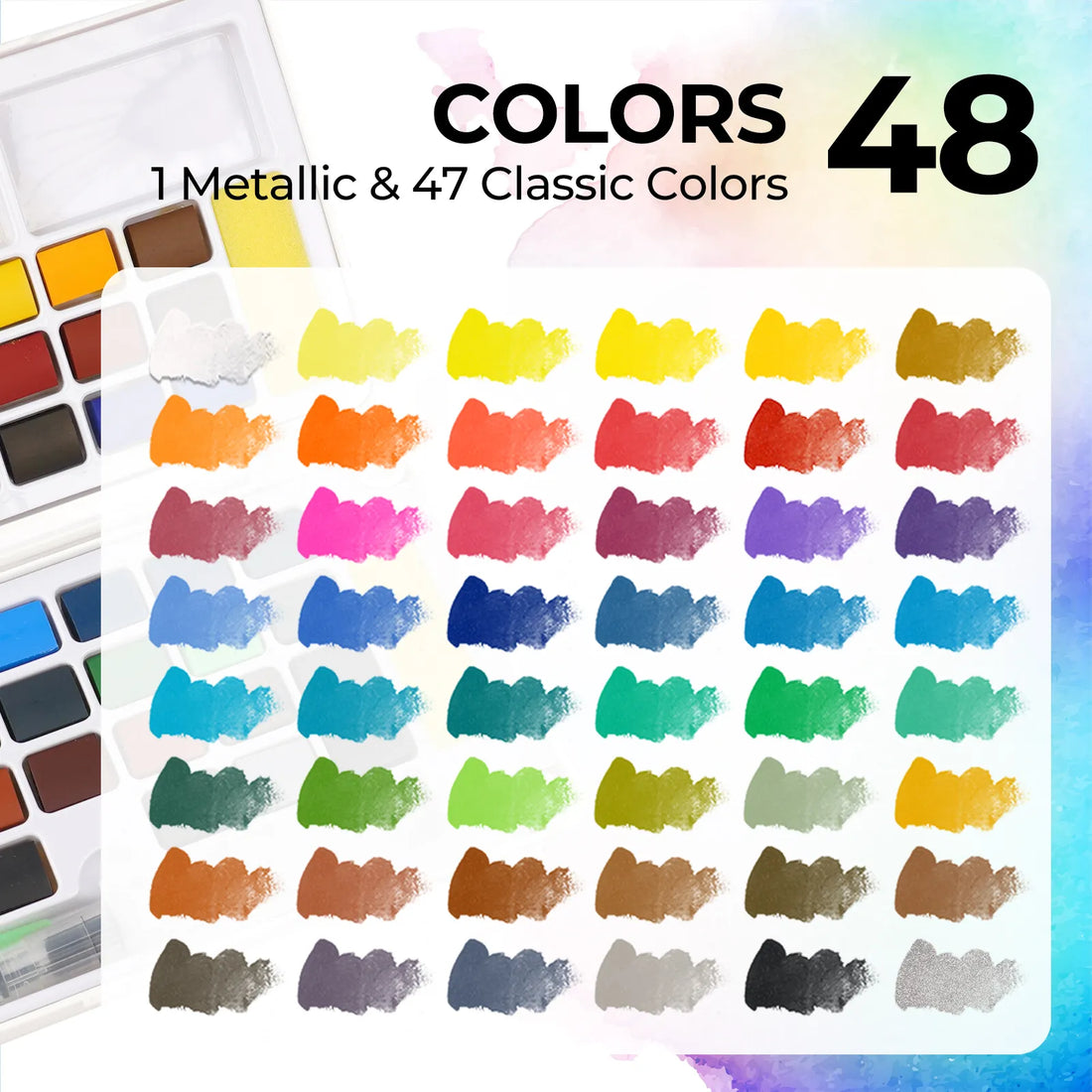 Funto watercolor paint kit 48 colors with tutorial pad for beginners and artists 