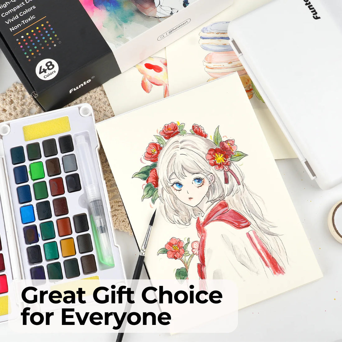 Funto compact watercolor paint kit 48 colors perfect gift for art enthusiasts 