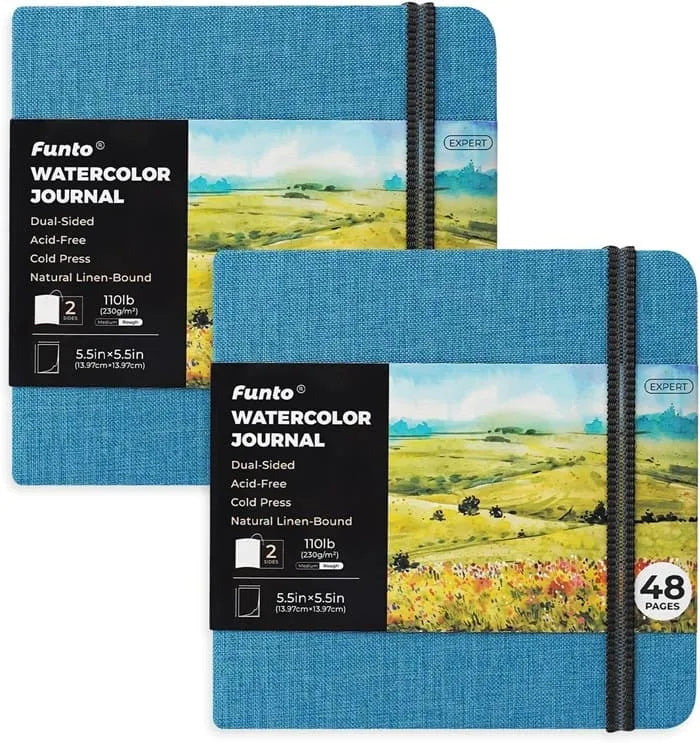 Funto 5.5x5.5 watercolor journal linen hardcover with elastic band 
