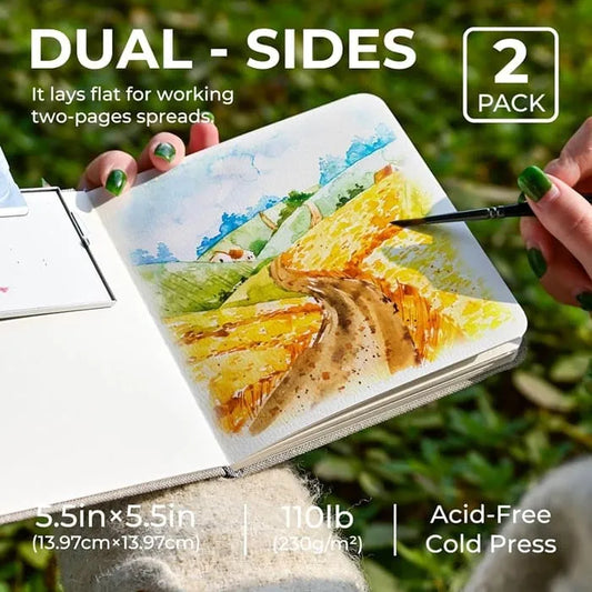 Funto 5.5x5.5 watercolor journal dual-sided pages for watercolors 