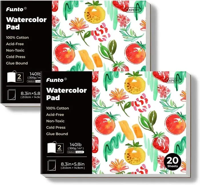 Funto 100% cotton watercolor paper 20 sheets glue-bound portable design 