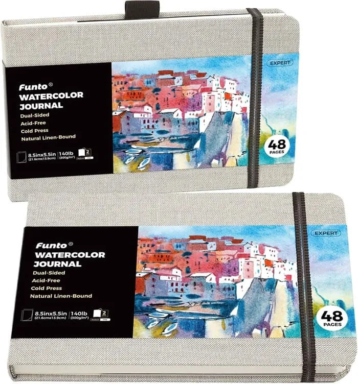 Funto watercolor journal 8.5x5.5 leather cover 48 pages 2-pack 