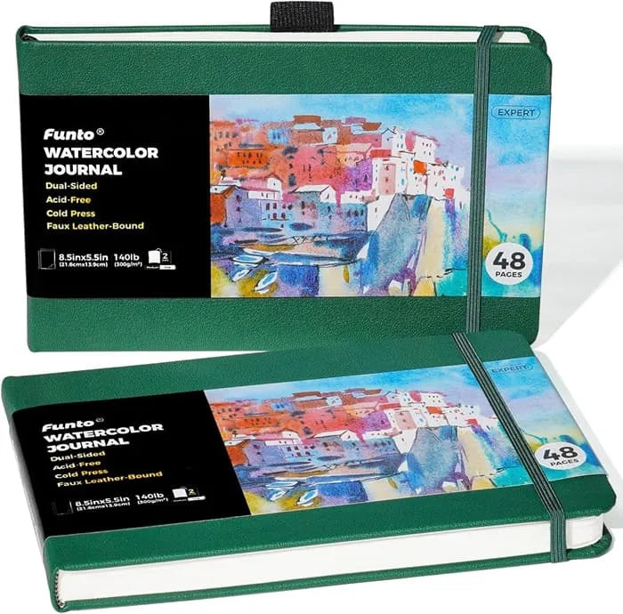 Funto watercolor journal leather cover cold-pressed paper 48 pages 