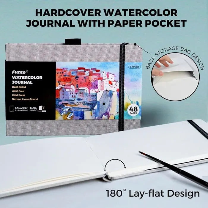 Funto watercolor journal leather cover portable for outdoor sketching 