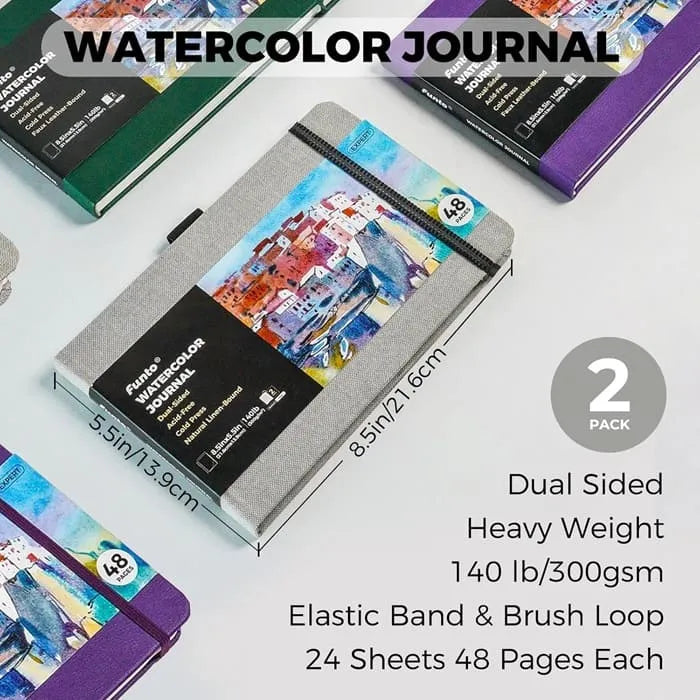 Funto watercolor journal 2-pack leather cover for travel artists 