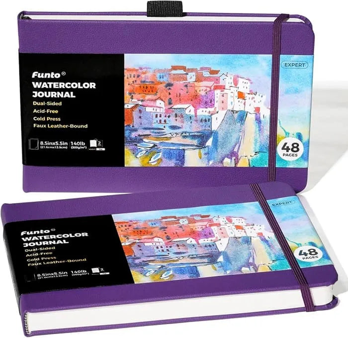 Funto 8.5x5.5 watercolor journal with elastic band and paper pocket 