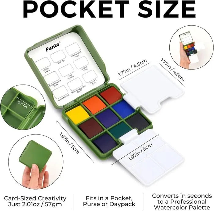 Funto ultra-portable watercolor palette with metal clip for sketchbook 