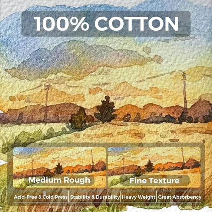 Funto 100% cotton watercolor journal 44 pages for professionals 