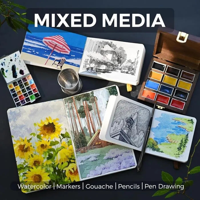 Funto PU leather watercolor journal with cloth-covered spine 