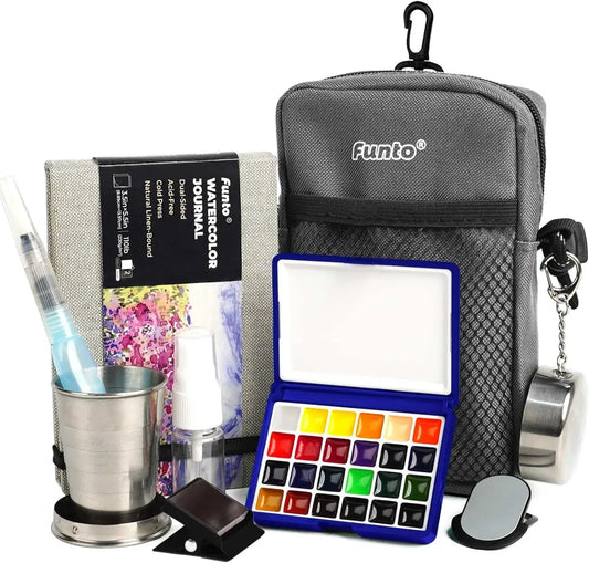 Funto 24 colors hand-poured mini watercolor paint set complete travel kit