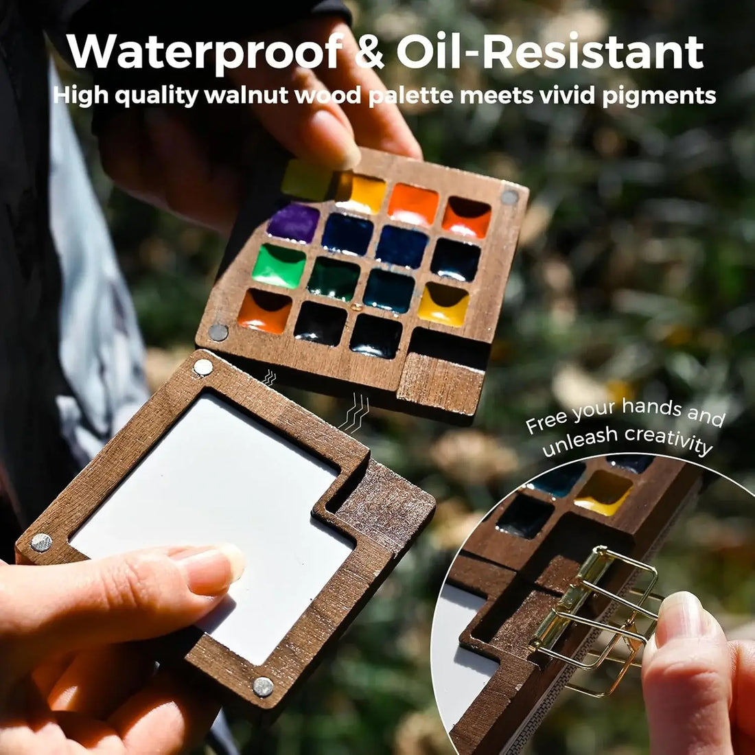 Funto mini watercolor set walnut palette portable design for travel 