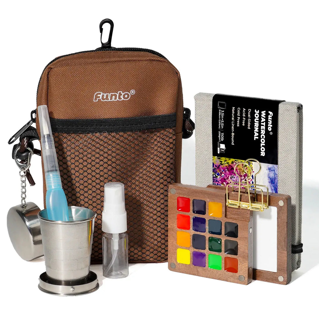 Funto walnut wood mini watercolor set 8 colors complete travel kit