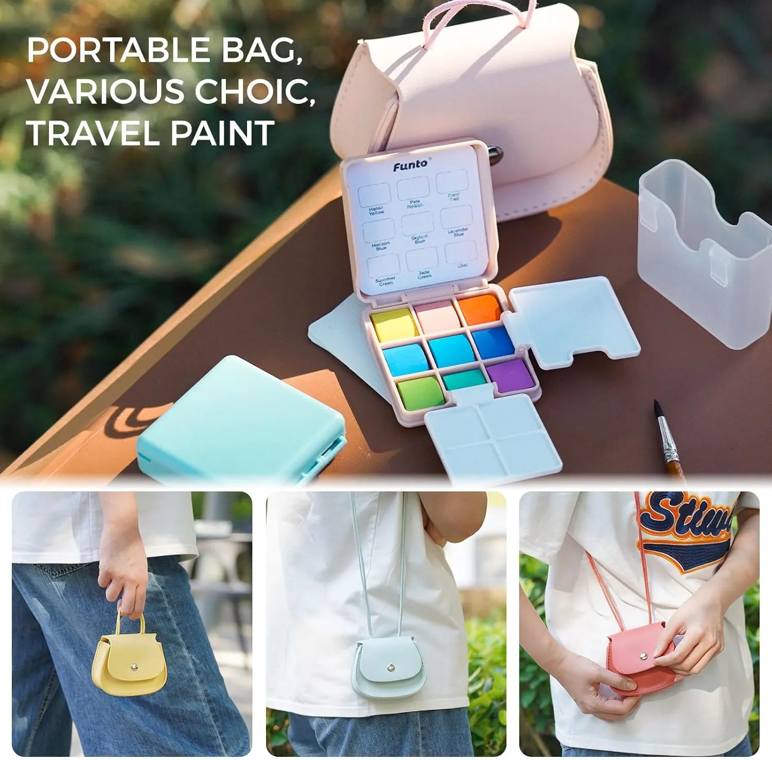 Pocket Watercolor Paint Set 9 Colors with Crossbody Bag