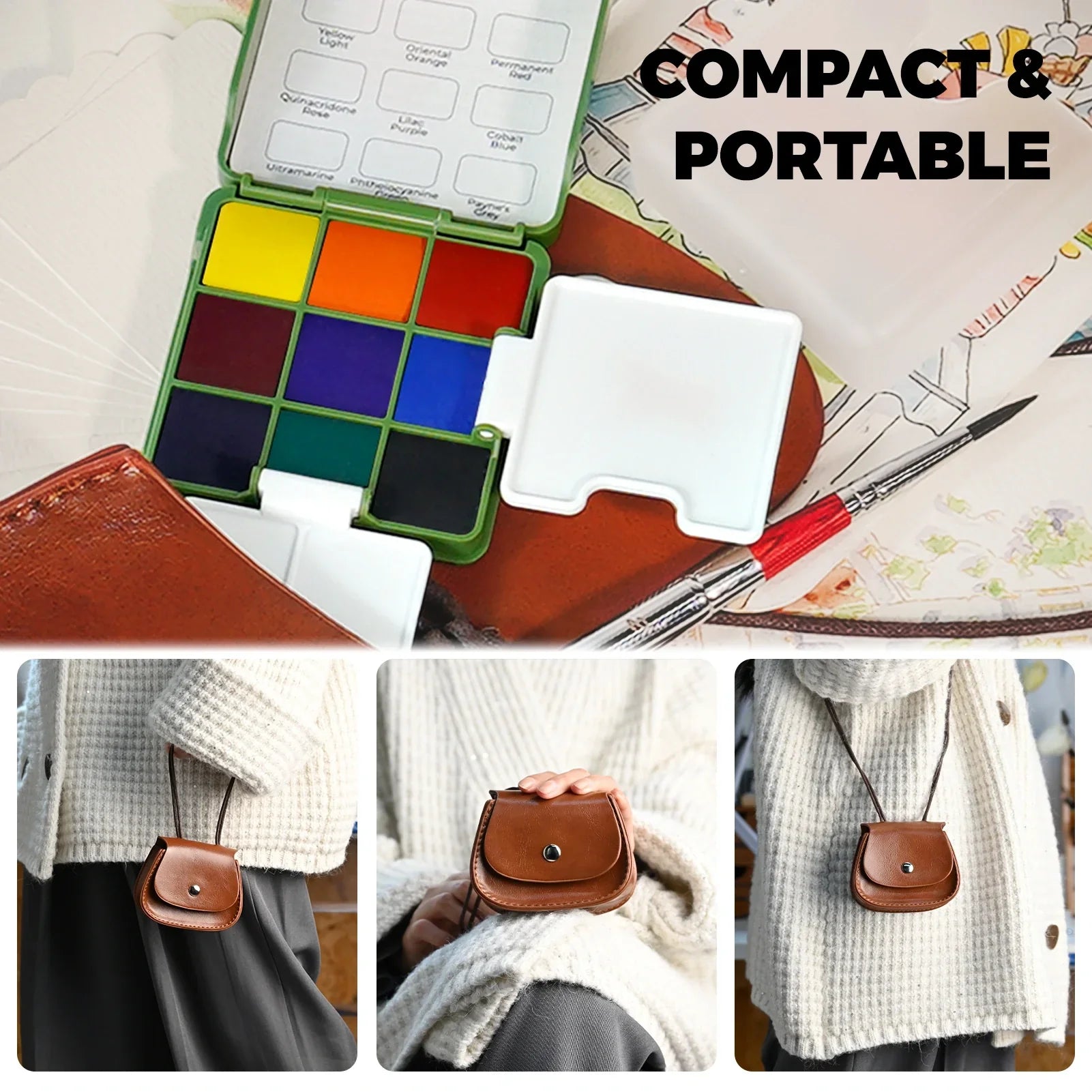 Funto 9 colors watercolor set portable art studio for on-the-go painting 