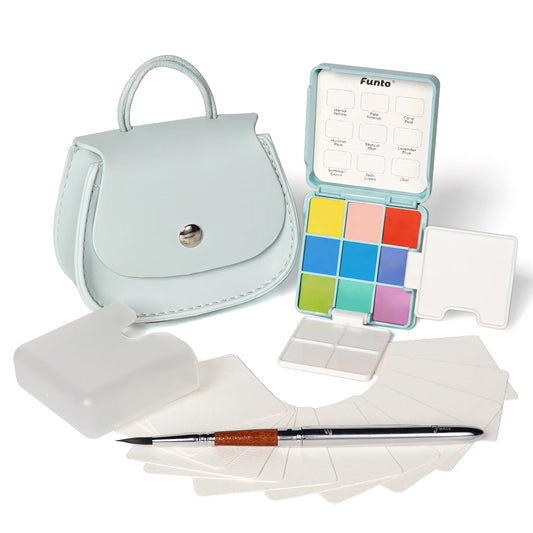 Funto pocket watercolor set 9 colors with leather crossbody bag complete kit 
