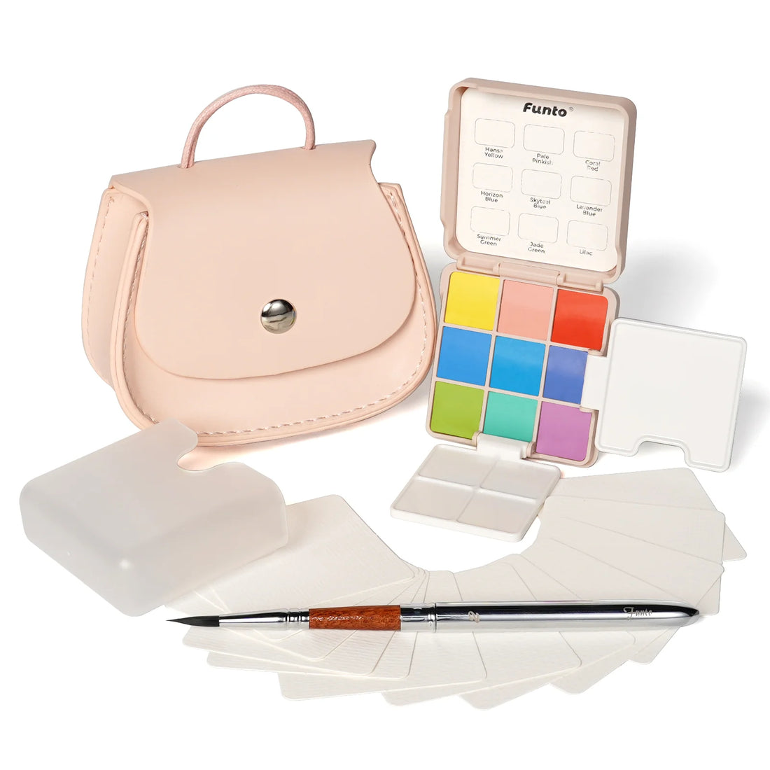 Funto pocket watercolor set with foldable palettes and synthetic brush 