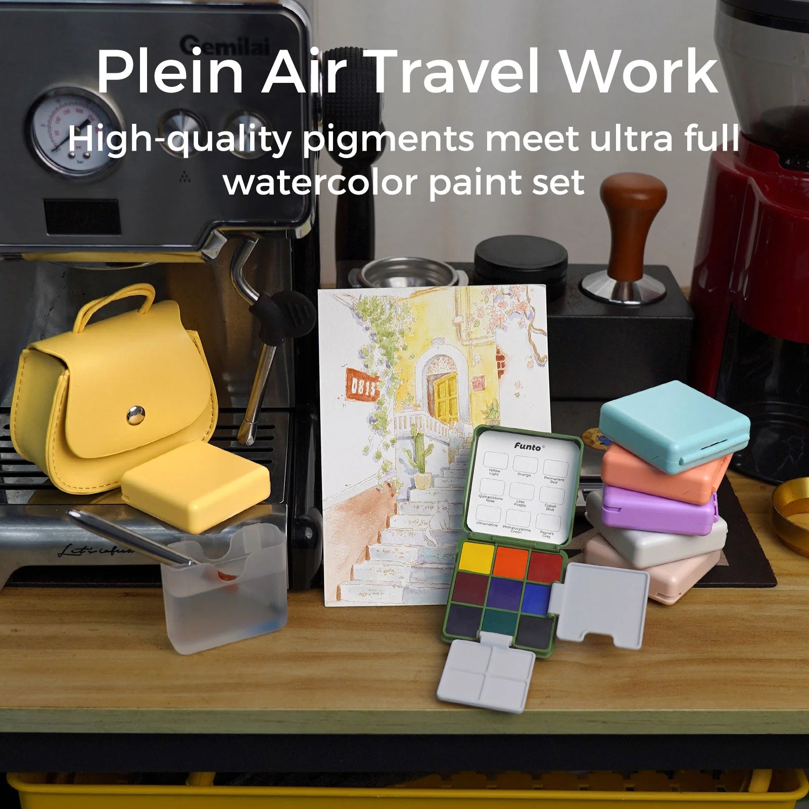 Funto watercolor travel set mini water cup and brush holder 