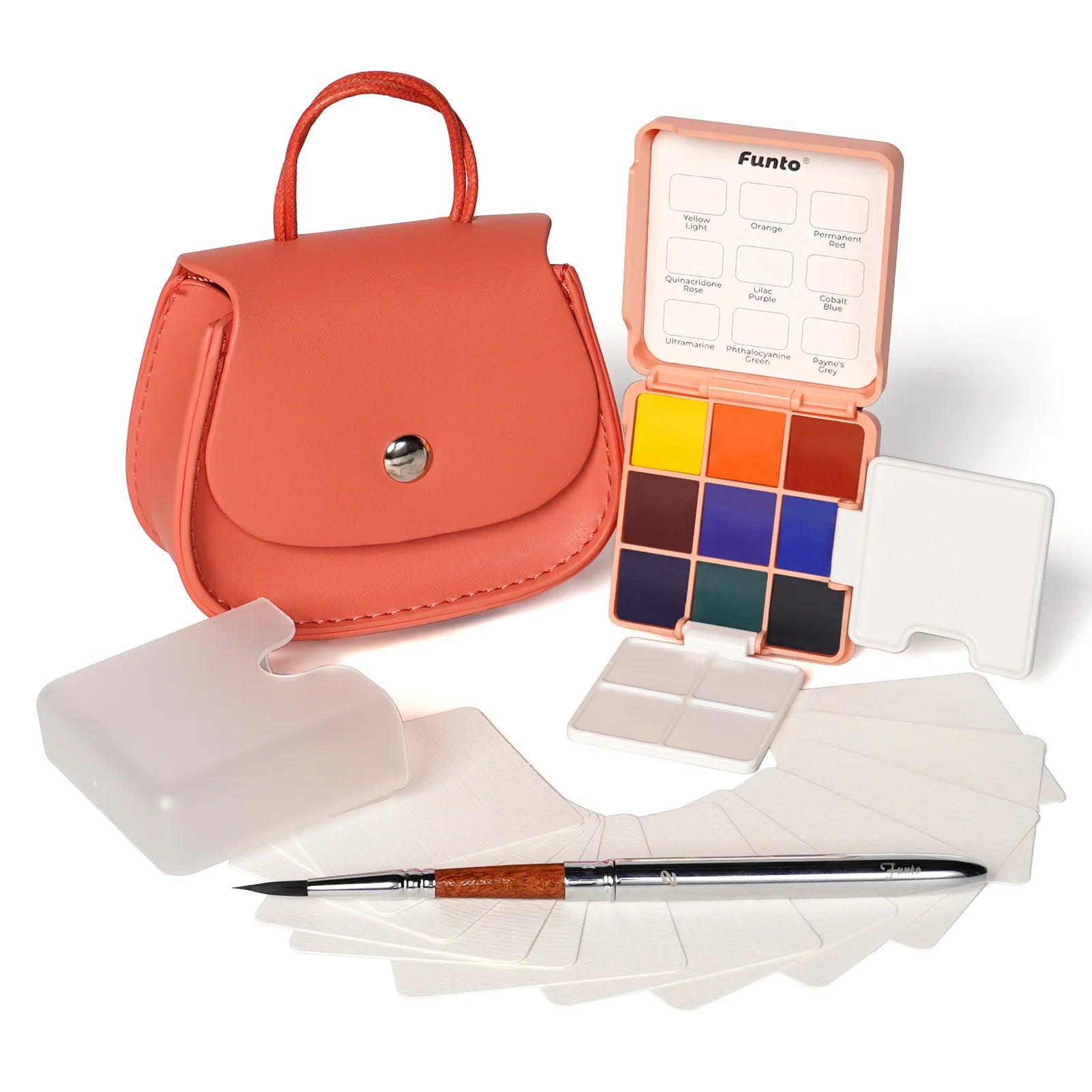 Funto pocket watercolor set with mini watercolor papers and accessories 