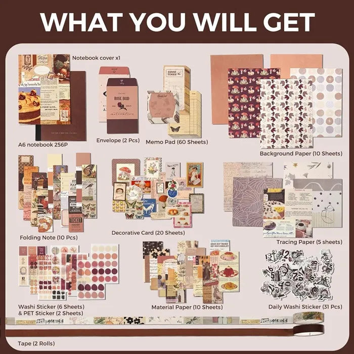 Funto vintage junk journal kit scrapbook stickers decorative 