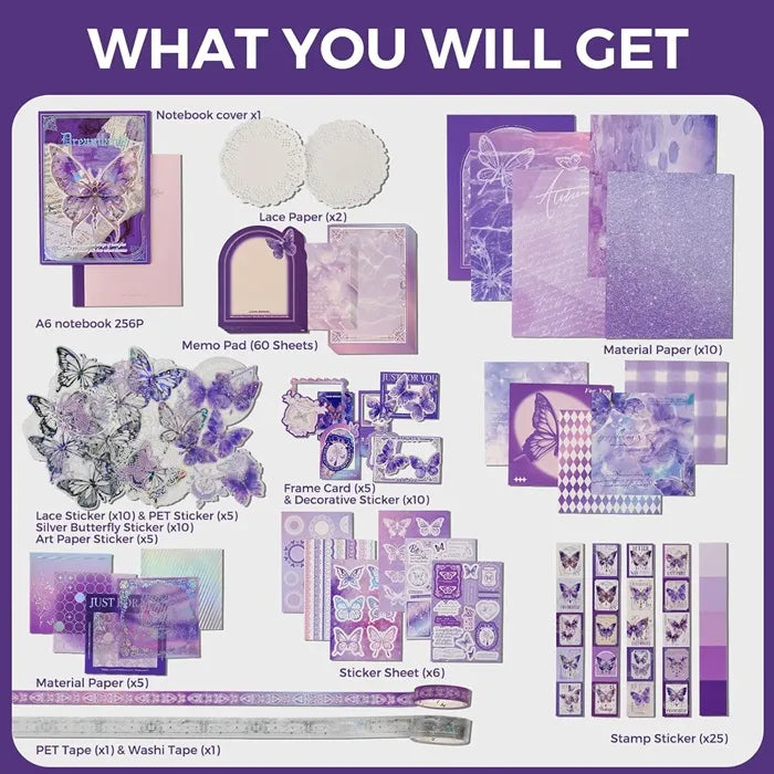 Funto vintage junk journal kit 123 pcs scrapbook materials 