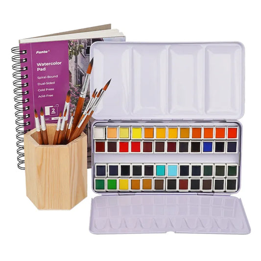 Turquoise Metal Box - Premium 48-Color Watercolor Paint Set - Funto