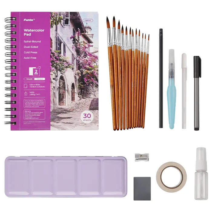 Violet Metal Box - Premium 24-Color Watercolor Paint Set - Funto