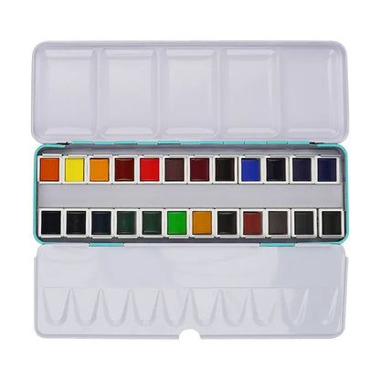 Turquoise Metal Box - Premium 24-Color Watercolor Paint Set - Funto