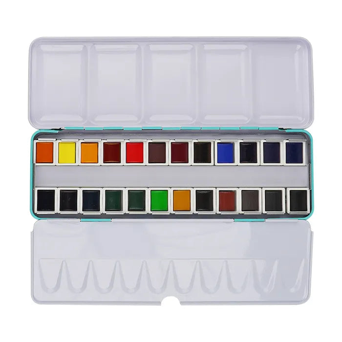 Turquoise Metal Box - Premium 24-Color Watercolor Paint Set