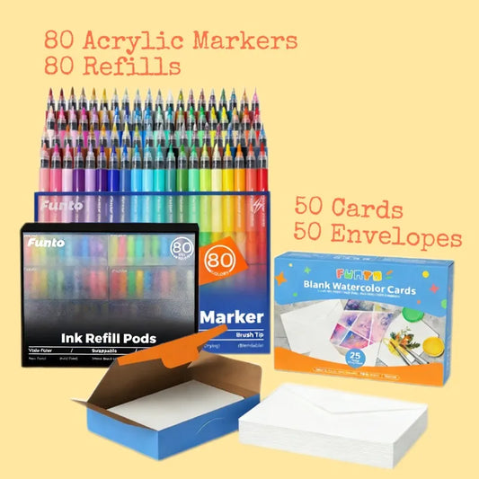 Funto Creative Cards Bundle with 80 ClickLink acrylic markers and watercolor cards
