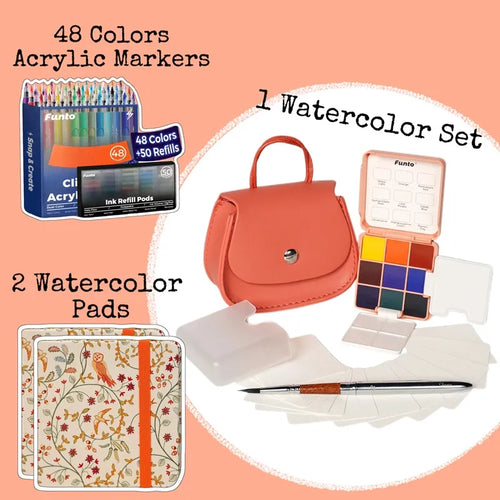 Funto Paint In Energy Bundle with watercolor set, acrylic markers and cotton journals