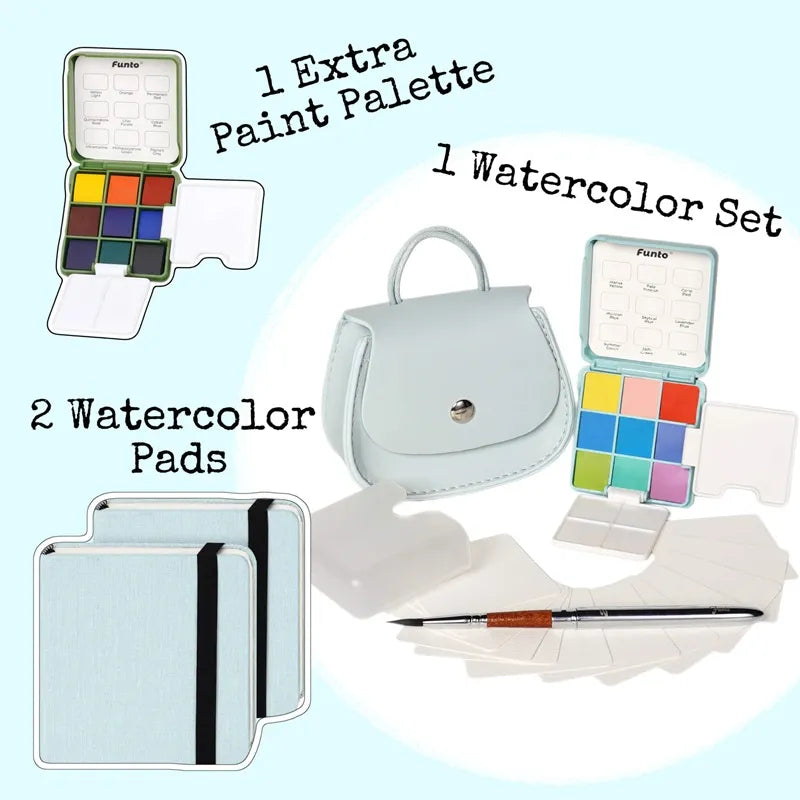 Funto Paint In Harmony Bundle with 9-color watercolor set and cotton journal
