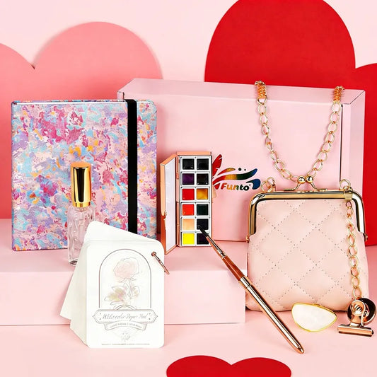 Funto Pocket Watercolor Kit with vintage kiss lock bag and 12 premium colors