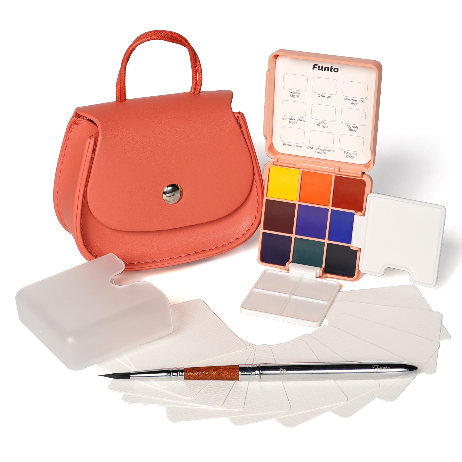 Orange Pocket Watercolor Paint Set with Crossbody Bag - Funto