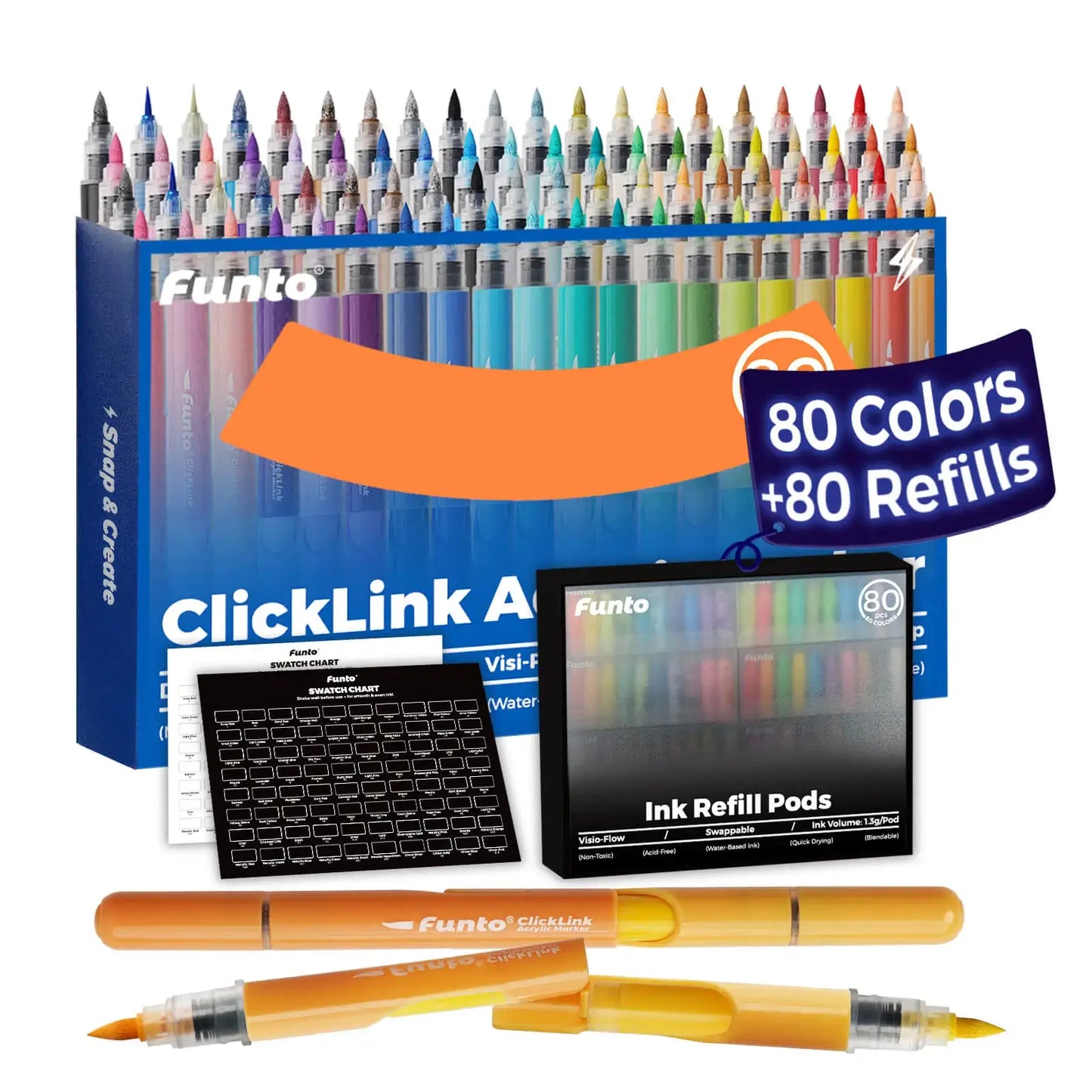ClickLink 80 color acrylic markers set with refillable eco-friendly system
