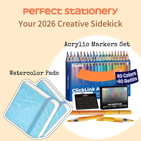 80 Colors ClickLink Acrylic Markers Set + 2 Pack 100% Cotton Watercolor Journal