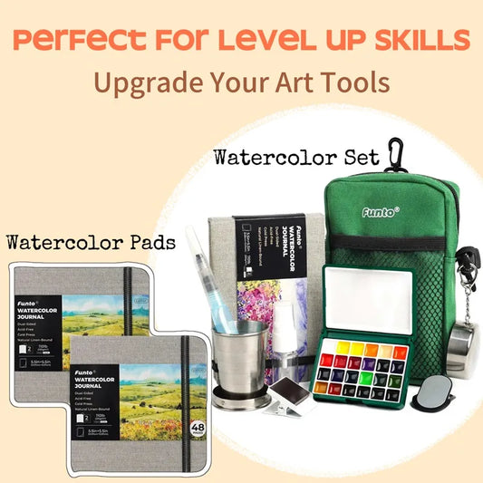 EXPLORER Watercolor Kit + 2 Pack 5.5"x5.5" Watercolor Journal